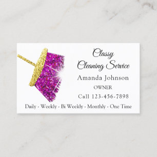 Classy Cleaning Service Maid Gold Fuchsia Pink Business Card
