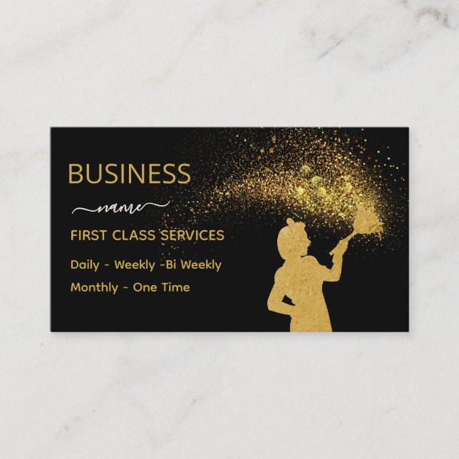 Classy Cleaning Service Maid Gold Glitter Business Calling Card (Front)