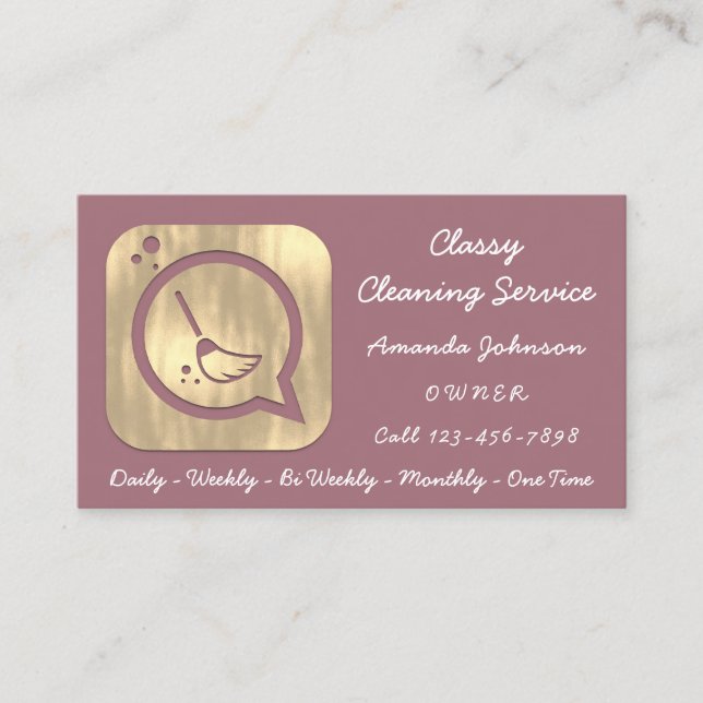 Classy Cleaning Service Maid Gold Groom Logo Rose Business Card (Front)