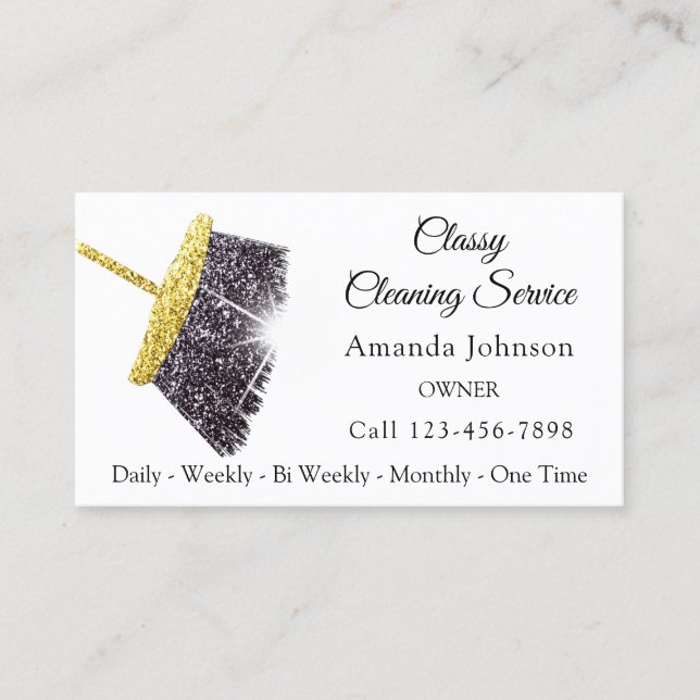 Classy Cleaning Service Maid Gold Silver Sparkly Business Card (Front)