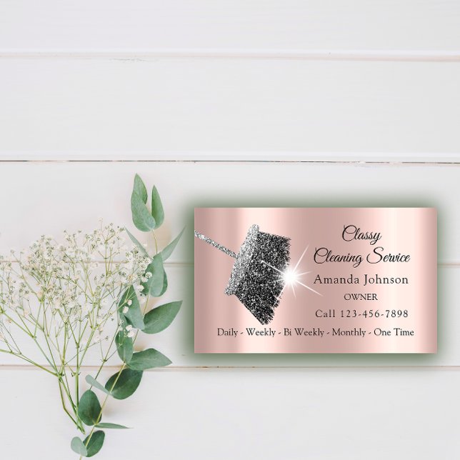 Classy Cleaning Service Maid Grey Silver Rose Business Card (Classy Cleaning Service Maid Gray Silver Rose Business Card)