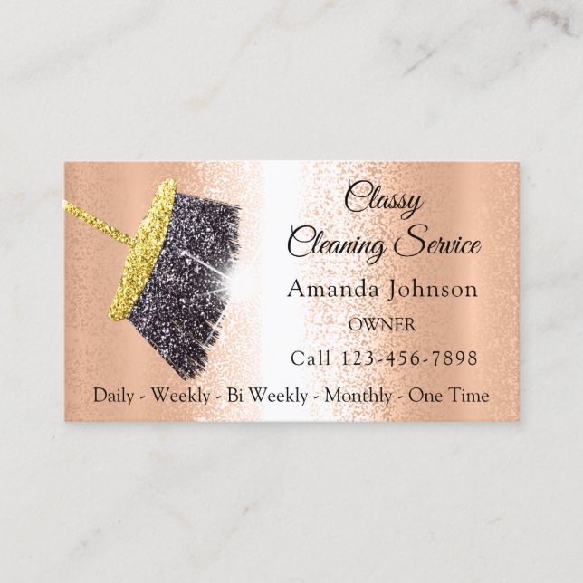 Classy Cleaning Service Maid Grey Silver Rose Gold Business Card (Front)