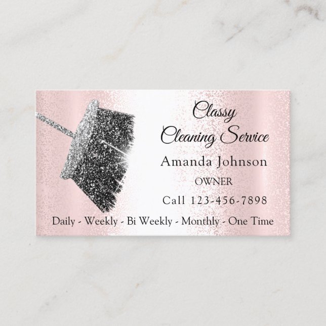 Classy Cleaning Service Maid Grey Silver Rose Pink Business Card (Front)