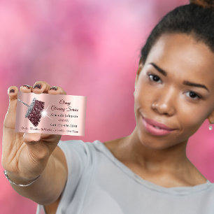 Classy Cleaning Service Maid Rose Silver Pink Business Card