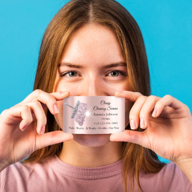 Classy Cleaning Service Maid Rose Silver QRCODE  Business Card (Creator Uploaded)