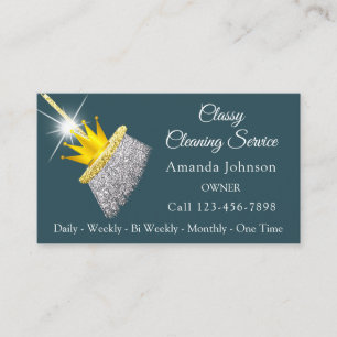 Classy Cleaning Service Maid Teal Gold Crown Busi Business Card