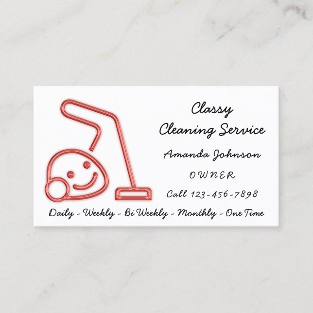 Classy Cleaning Service Maid Vacuum Cleaner Smile Business Card (Front)