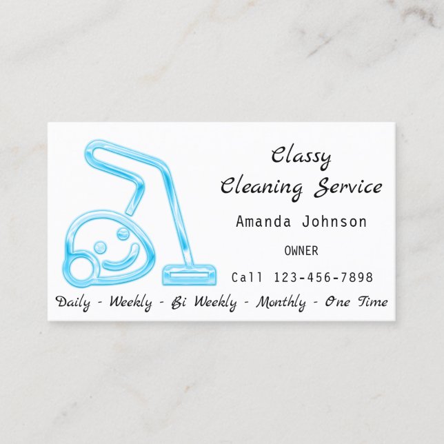 Classy Cleaning Service Maid Vacuum Cleaner Smiles Business Card (Front)