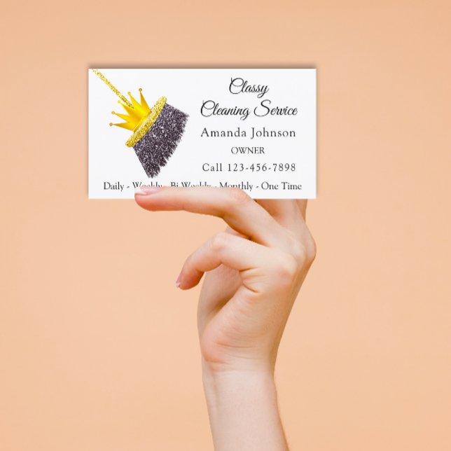 Classy Cleaning Service Maid White Gold Crown  Business Card (Classy Cleaning Service Maid White Gold Crown Business Card)