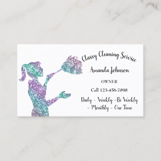 Classy Cleaning Services Glitter Logo Maid Business Card (Front)