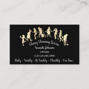 Classy Cleaning Services Gold Logo Maid Black Business Card