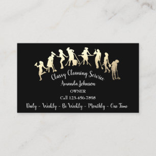 Classy Cleaning Services Gold Logo Maid Black Business Card