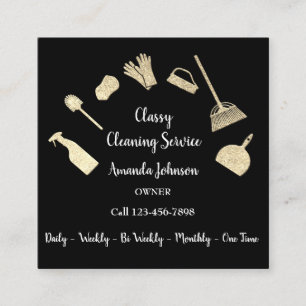 Classy Cleaning Services Gold Logo Maid Kraft Blac Square Business Card