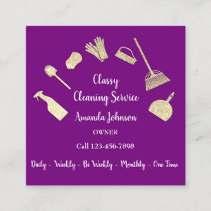 Classy Cleaning Services Gold Logo Maid Pink Berry Square Business Card