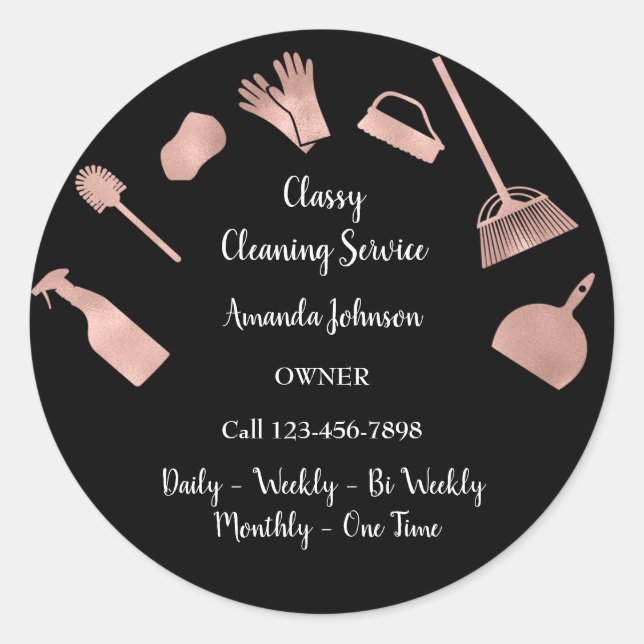 Classy Cleaning Services Gold Logo Maid Rose Glam  Classic Round Sticker (Front)