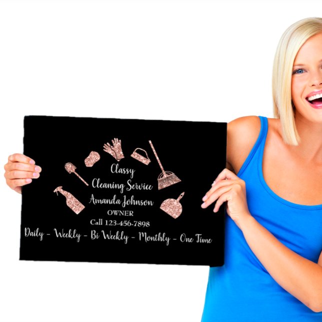 Classy Cleaning Services Gold Logo Maid Rose Glitt Business Card (Creator Uploaded)
