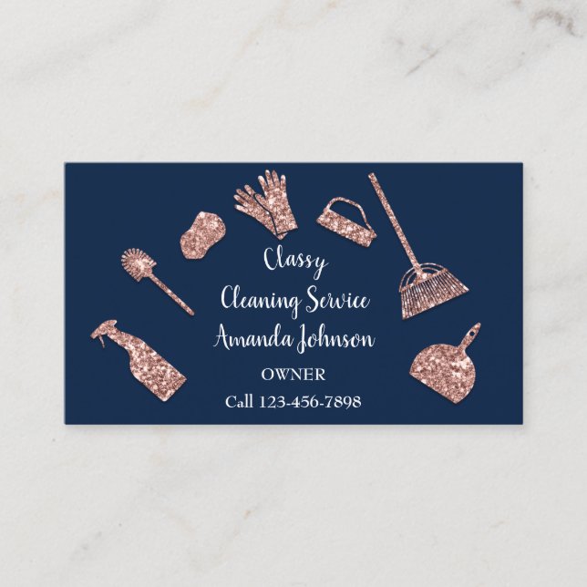 Classy Cleaning Services Gold Logo MaidRoseGlitter Business Card (Front)