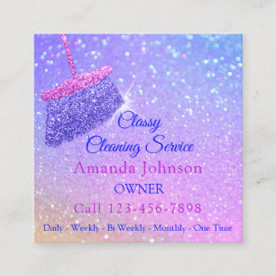 Classy Cleaning Services Holograph Pink Glitter Square Business Card