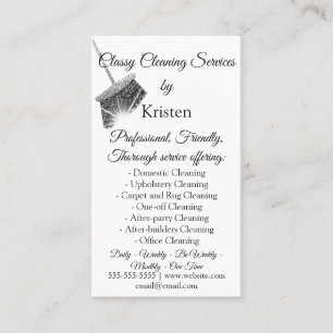 Classy Cleaning Services House Keeping QRCode Grey Business Card