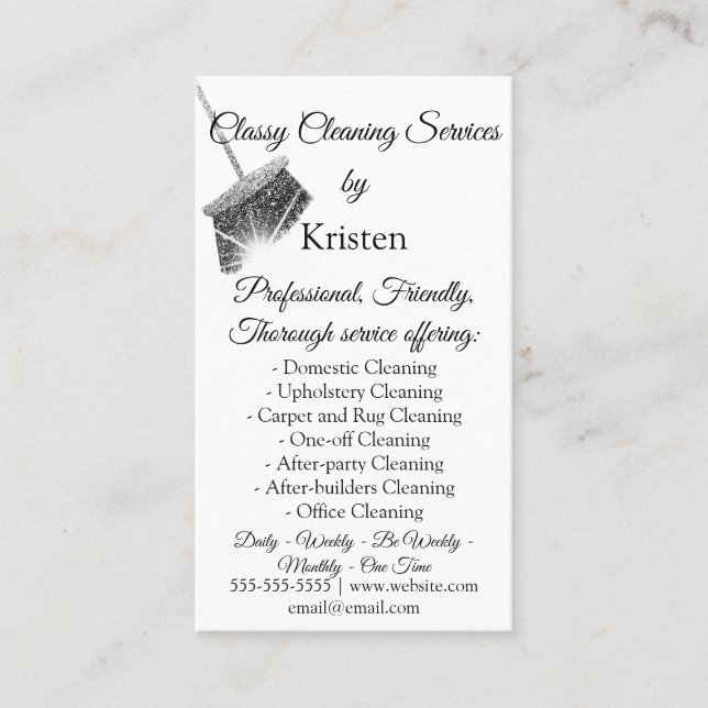 Classy Cleaning Services House Keeping QRCode Grey Business Card (Front)