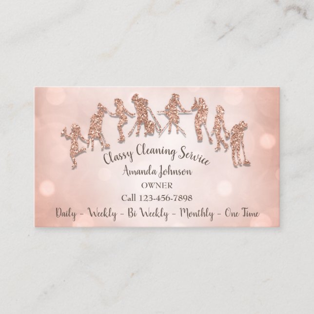 Classy Cleaning Services Logo Maid Rose Gold Business Card (Front)