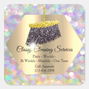Classy Cleaning Services Maid Housekeeper Broom Square Sticker