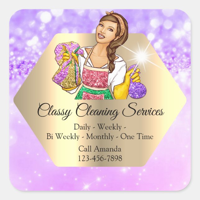 Classy Cleaning Services Maid Housekeeper Girl Square Sticker (Front)