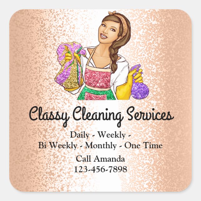 Classy Cleaning Services Maid Housekeeper Gold Square Sticker (Front)