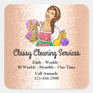 Classy Cleaning Services Maid Housekeeper Gold Square Sticker