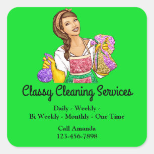 Classy Cleaning Services Maid Housekeeper Green Square Sticker