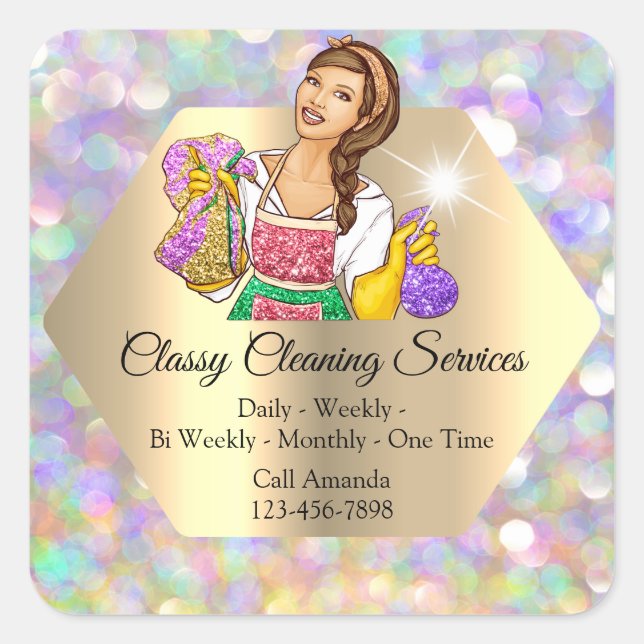 Classy Cleaning Services Maid Housekeeper Holograp Square Sticker (Front)