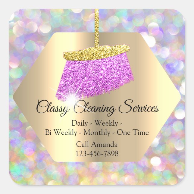 Classy Cleaning Services Maid Housekeeper Pink Square Sticker (Front)