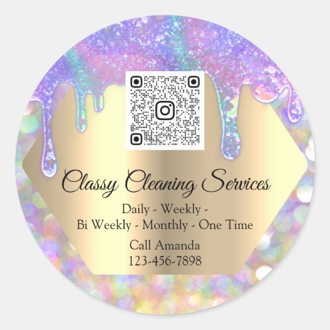 Classy Cleaning Services Maid Housekeeper QRCode Classic Round Sticker (Front)