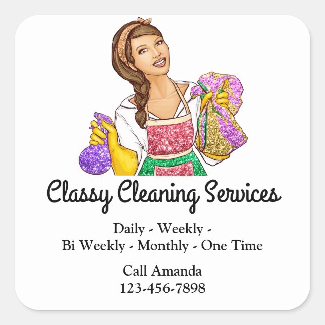 Classy Cleaning Services Maid Housekeeper White Square Sticker (Front)