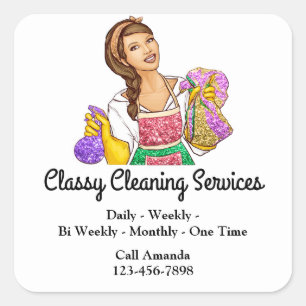 Classy Cleaning Services Maid Housekeeper White Square Sticker