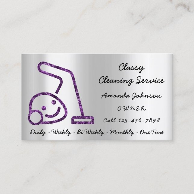 Classy Cleaning Services Maid Vacuum Cleaner Gray Business Card (Front)