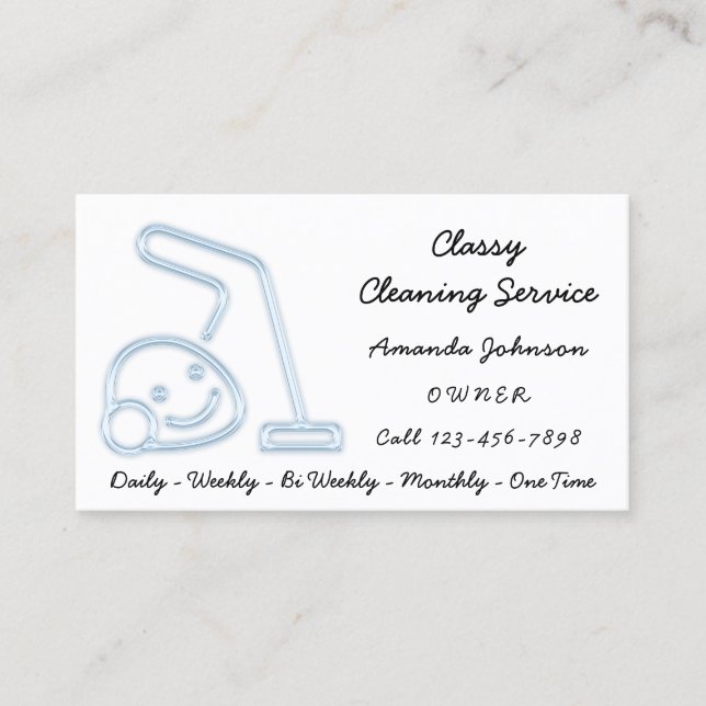 Classy Cleaning Services Maid Vacuum Cleaner White Business Card (Front)