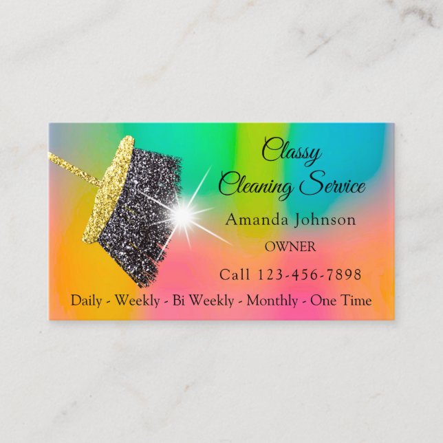Classy Cleaning Services Ombre Pink Gold Glitter Business Card (Front)