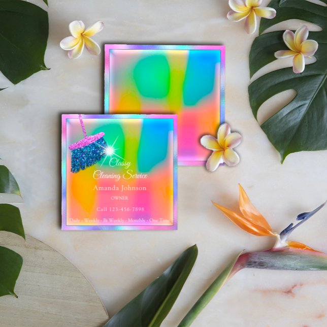 Classy Cleaning Services Ombre Pink Gold Glitter Square Business Card (Classy Cleaning Services Ombre Pink Gold Glitter Square Business Card)