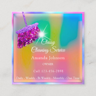 Classy Cleaning Services Ombre Pink Gold Glitter Square Business Card