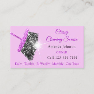 Classy Cleaning Services Pink Ocean Glitter Maid Business Card