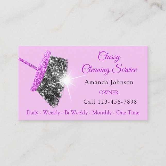 Classy Cleaning Services Pink Ocean Glitter Maid Business Card (Front)