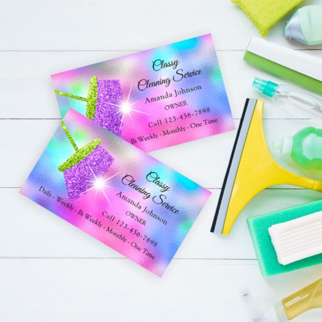 Classy Cleaning Services Pink Purple Glitter Business Card (Classy Cleaning Services Pink Purple Glitter Business Card)