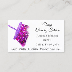 Classy Cleaning Services Pink Purple Glitter Maid Business Card