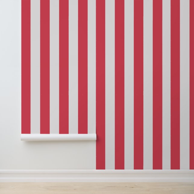 Classy Coastal Chic Coral White Stripes Wallpaper (Application)