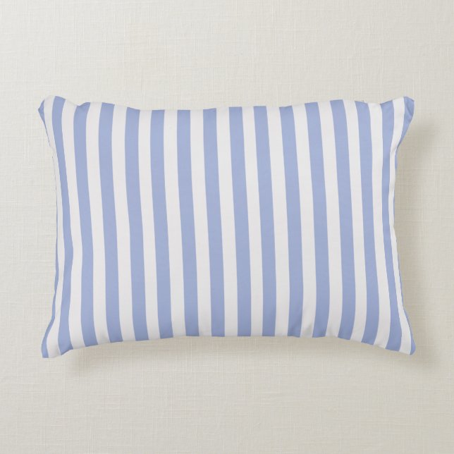 Classy Coastal Chic Light Blue White Stripes Decorative Cushion (Front)