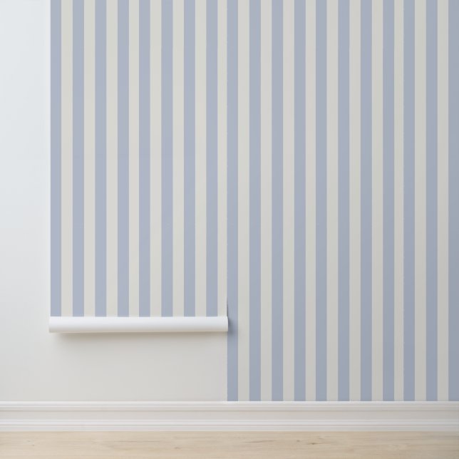 Classy Coastal Chic Light Blue White Stripes Wallpaper (Application)