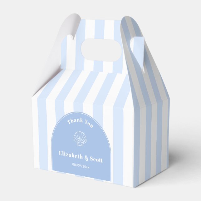 Classy Coastal Wedding Blue And White Stripe Favour Box (Front Side)