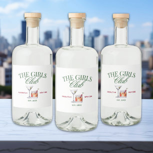 Classy Cocktails Green & Red Girl's Club Liquor Bottle Label