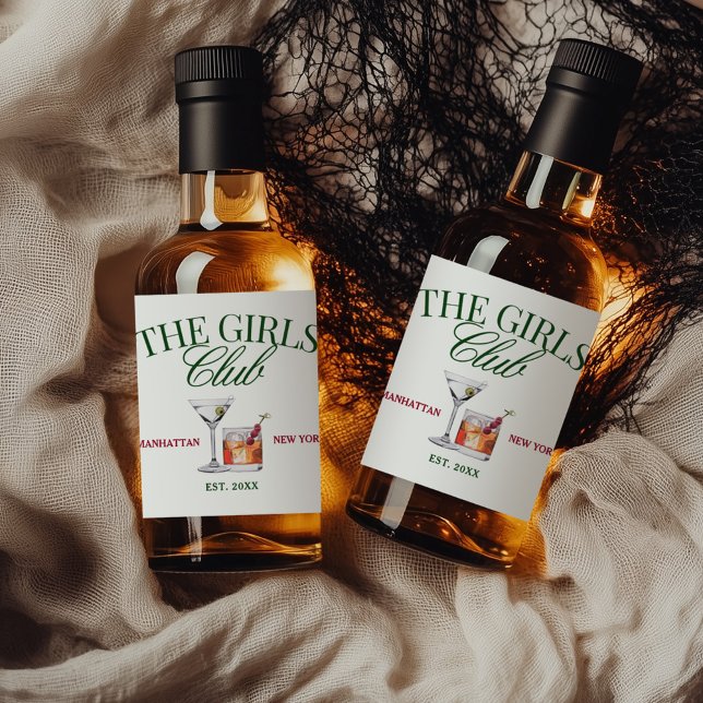 Classy Cocktails Green & Red Girl's Club Liquor Bottle Label (Creator Uploaded)